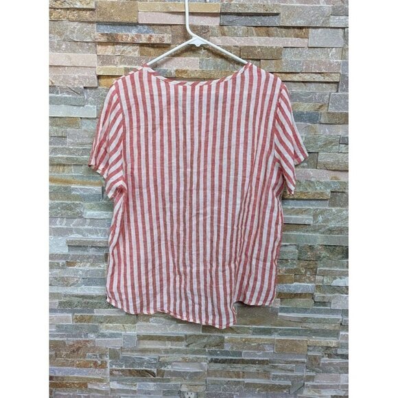 Christian Siriano 100% Linen Blouse Women's Striped Short Sleeve Large - Picture 2 of 5